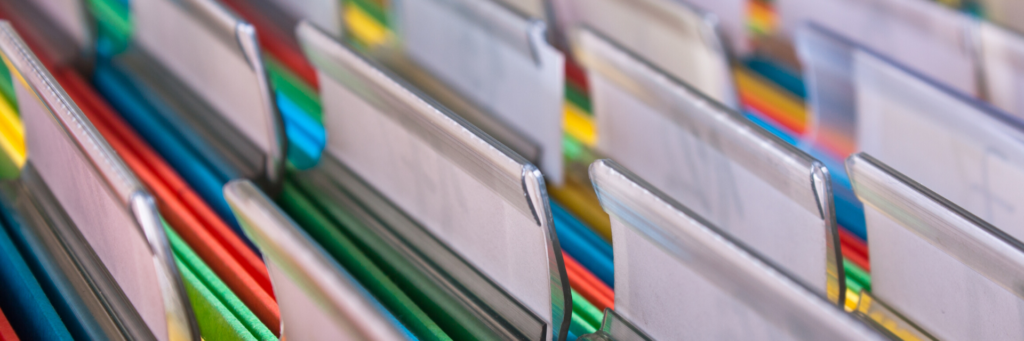 Close up of multicolored file folders